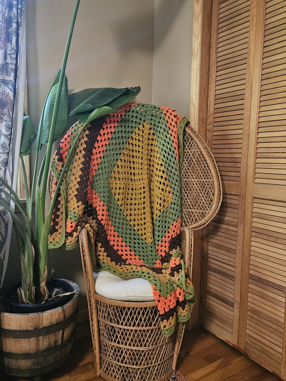 70s Hand Knitted Boho Eclectic Retro Mod Fall Vintage Afghan Throw Blanket
